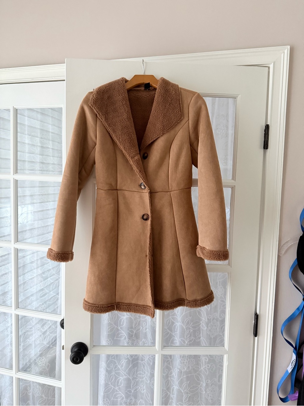 SHEIN Women's Camel Faux Suede Shearling Trench Coat